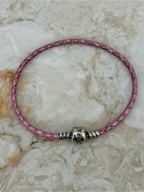 Pandora Moments Braided Leather Sterling Silver Barrel Clasp Charm Bracelet